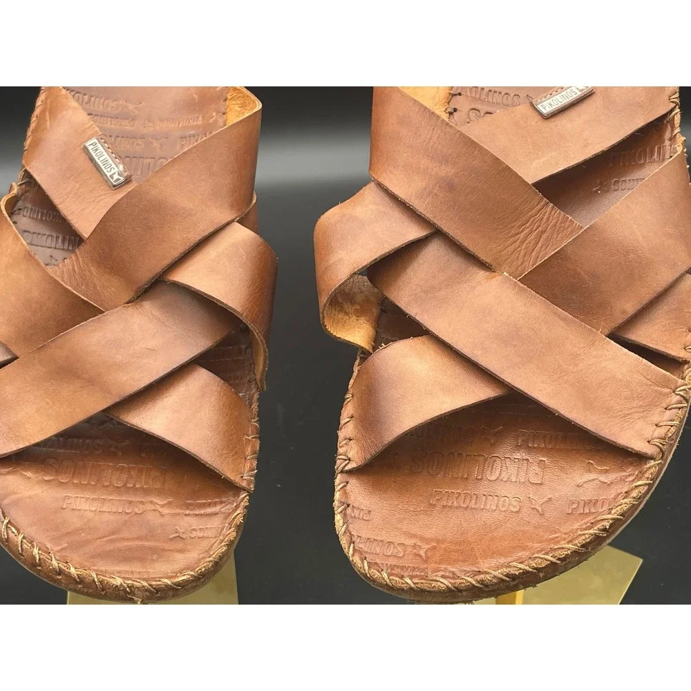 Pikolinos Tarifa Leather Slide Sandals Brown Criss Cross Men's EU 44 US 11